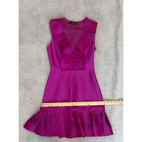 Carolina Herrera Fuchsia Silk Dress Size 4 Ruffle V Neck Missing Belt Sleeveless - Picture 7 of 12